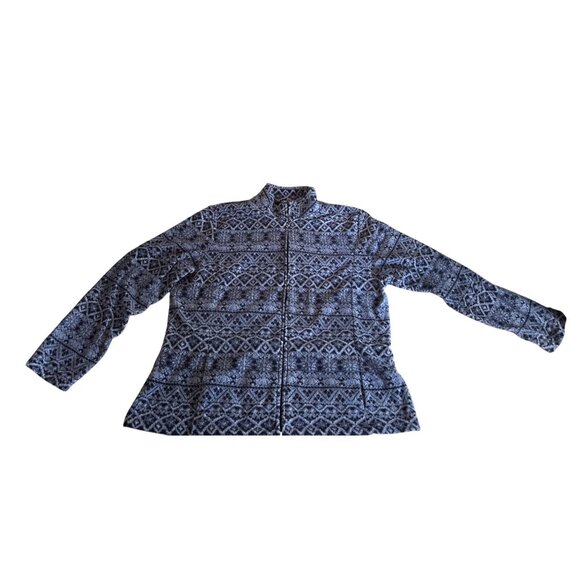 Basic Editions Blue Fair Isle Snowflake FullZip Fleece Jacket Womens XXL Pockets - Picture 1 of 7